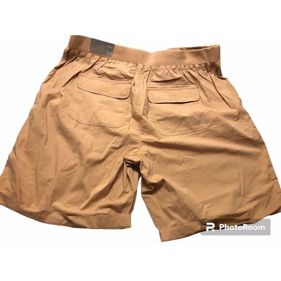 Soft Surroundings 2X Womens Cargo Harper Shorts 22W Cuffed Cotton Tan Khaki 9" - Picture 3 of 6